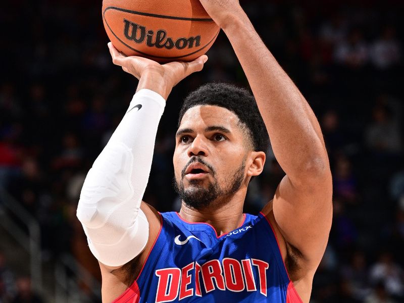 DETROIT, MI - NOVEMBER 8: Tobias Harris #12 of the Detroit Pistons shoots a free throw during the game against the Atlanta Hawks on November  8, 2024 at Little Caesars Arena in Detroit, Michigan. NOTE TO USER: User expressly acknowledges and agrees that, by downloading and/or using this photograph, User is consenting to the terms and conditions of the Getty Images License Agreement. Mandatory Copyright Notice: Copyright 2024 NBAE (Photo by Chris Schwegler/NBAE via Getty Images)