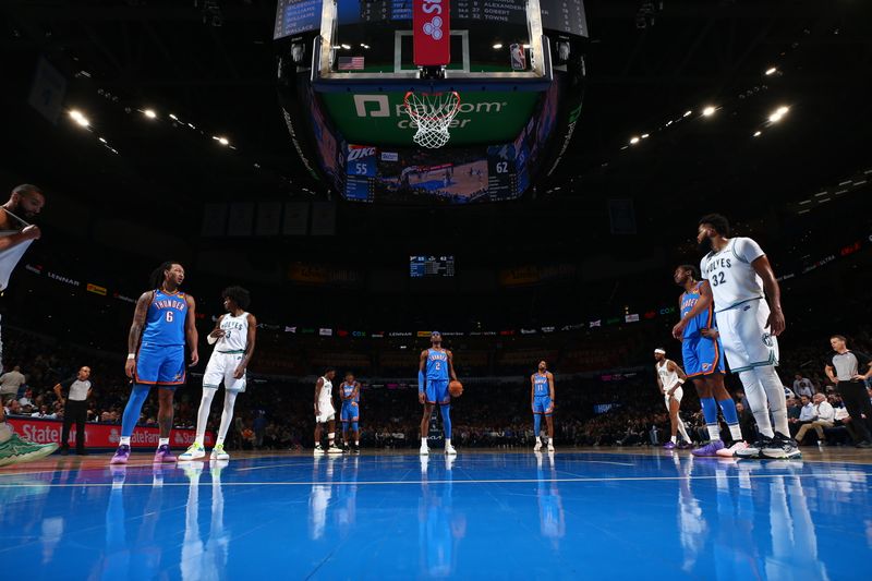 OKLAHOMA CITY, OK - JANUARY 29: Shai Gilgeous-Alexander #2 of the Oklahoma City Thunder prepares to shoot a free throw during the game against the Minnesota Timberwolves on January 29, 2024 at Paycom Arena in Oklahoma City, Oklahoma. NOTE TO USER: User expressly acknowledges and agrees that, by downloading and or using this photograph, User is consenting to the terms and conditions of the Getty Images License Agreement. Mandatory Copyright Notice: Copyright 2024 NBAE (Photo by Zach Beeker/NBAE via Getty Images)