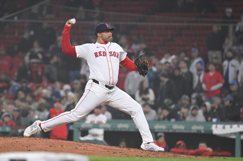 Apr 11, 20024; Boston, Massachusetts, USA; Boston Red Sox pitcher Isaiah Campbell (44) pitches against the Baltimore Orioles during the tenth inning at Fenway Park. Mandatory Credit: Eric Canha-USA TODAY Sports