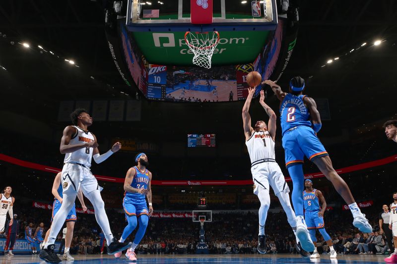 OKLAHOMA CITY, OK - JANUARY 31: Michael Porter Jr. #1 of the Denver Nuggets shoots the ball during the game against the Oklahoma City Thunder on January 31, 2024 at Paycom Arena in Oklahoma City, Oklahoma. NOTE TO USER: User expressly acknowledges and agrees that, by downloading and or using this photograph, User is consenting to the terms and conditions of the Getty Images License Agreement. Mandatory Copyright Notice: Copyright 2024 NBAE (Photo by Zach Beeker/NBAE via Getty Images)