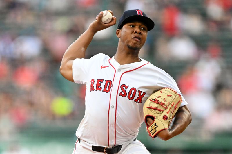 Jun 25, 2024; Boston, Massachusetts, USA; Boston Red Sox starting pitcher Brayan Bello (66) pitches against the Toronto Blue Jays during the first inning at Fenway Park. Mandatory Credit: Brian Fluharty-USA TODAY Sports