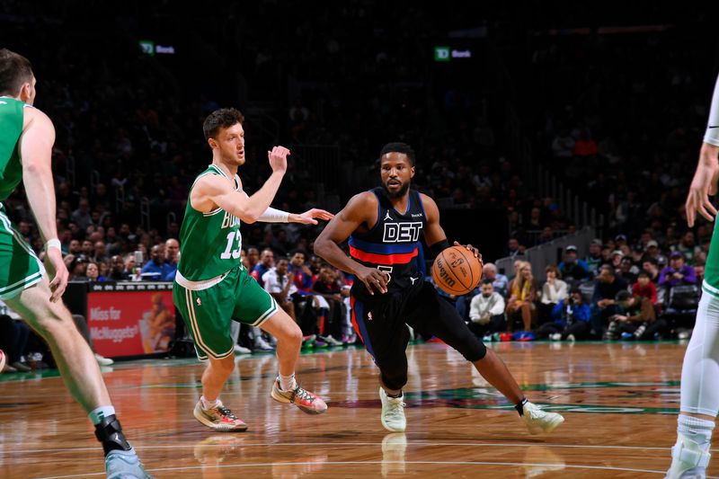 BOSTON, MA - DECEMBER 12:  Malik Beasley #5 of the Detroit Pistons handles the ball during the game against the Boston Celtics on December 12, 2024 at TD Garden in Boston, Massachusetts. NOTE TO USER: User expressly acknowledges and agrees that, by downloading and/or using this Photograph, user is consenting to the terms and conditions of the Getty Images License Agreement. Mandatory Copyright Notice: Copyright 2024 NBAE (Photo by Brian Babineau/NBAE via Getty Images)