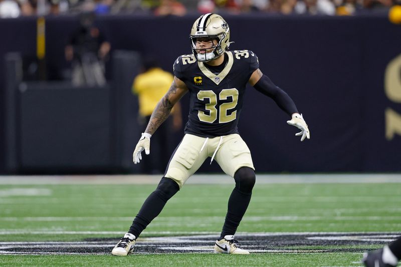 New Orleans Saints safety Tyrann Mathieu (32) during an NFL football game against the Tampa Bay Buccaneers, Sunday, Oct. 1, 2023, in New Orleans. (AP Photo/Tyler Kaufman)