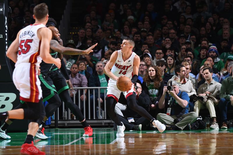 BOSTON, MA - DECEMBER 2: Tyler Herro #14 of the Miami Heat handles the ball during the game against the Boston Celtics on December 2, 2024 at TD Garden in Boston, Massachusetts. NOTE TO USER: User expressly acknowledges and agrees that, by downloading and/or using this Photograph, user is consenting to the terms and conditions of the Getty Images License Agreement. Mandatory Copyright Notice: Copyright 2024 NBAE (Photo by Brian Babineau/NBAE via Getty Images)