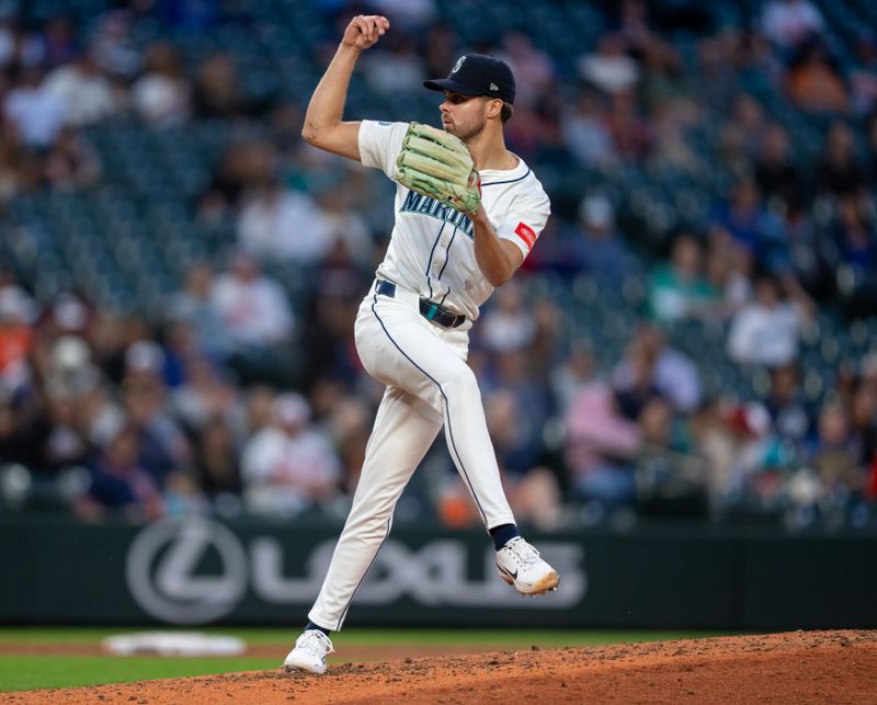 Jun 4, 2025; Seattle, Washington, USA;  Seattle Mariners reliever Matt Brash (47) delivers a pitch during the eighth inning against the Baltimore Orioles at T-Mobile Park. Mandatory Credit: Stephen Brashear-Imagn Images