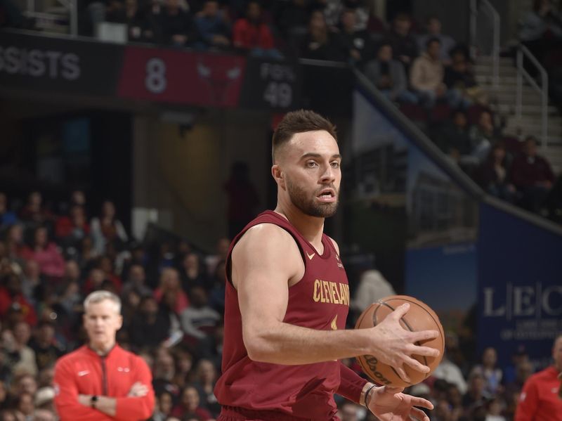 CLEVELAND, OH - FEBRUARY 14: Max Strus #1 of the Cleveland Cavaliers handles the ball during the game against the Chicago Bulls on February 14, 2024 at Rocket Mortgage FieldHouse in Cleveland, Ohio. NOTE TO USER: User expressly acknowledges and agrees that, by downloading and/or using this Photograph, user is consenting to the terms and conditions of the Getty Images License Agreement. Mandatory Copyright Notice: Copyright 2024 NBAE (Photo by David Liam Kyle/NBAE via Getty Images)