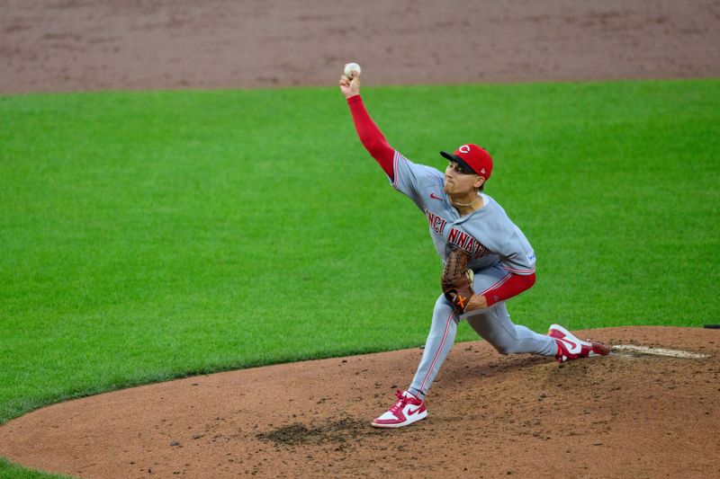 Jun 28, 2023; Baltimore, Maryland, USA; Cincinnati Reds starting pitcher Luke Weaver (34) throws a pitch during the third inning against the Baltimore Orioles at Oriole Park at Camden Yards. Mandatory Credit: Reggie Hildred-USA TODAY Sports