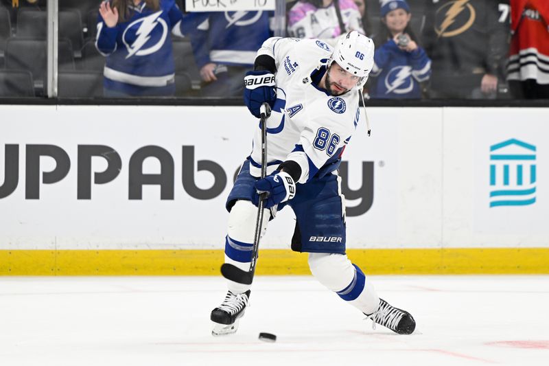 Mar 15, 2025; Boston, Massachusetts, USA; Tampa Bay Lightning right wing Nikita Kucherov (86) warms up before a game against the Boston Bruins at TD Garden. Mandatory Credit: Eric Canha-Imagn Images
