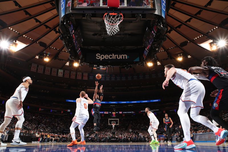 NEW YORK, NY - MARCH 25:  Jaden Ivey #23 of the Detroit Pistons shoots the ball during the game against the New York Knicks on March 25, 2024 at Madison Square Garden in New York City, New York.  NOTE TO USER: User expressly acknowledges and agrees that, by downloading and or using this photograph, User is consenting to the terms and conditions of the Getty Images License Agreement. Mandatory Copyright Notice: Copyright 2024 NBAE  (Photo by David L. Nemec /NBAE via Getty Images)