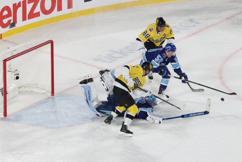 Feb 1, 2026; Tampa Bay, Florida, USA; Tampa Bay Lightning goaltender Andrei Vasilevskiy (88) makes the diving save against the Boston Bruins during overtime in the 2026 Stadium Series ice hockey game at Raymond James Stadium. Mandatory Credit: Nathan Ray Seebeck-Imagn Images