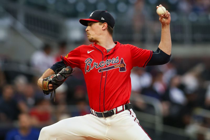 Sep 6, 2024; Atlanta, Georgia, USA; Atlanta Braves starting pitcher Max Fried (54) throws against the Toronto Blue Jays in the first inning at Truist Park. Mandatory Credit: Brett Davis-Imagn Images
