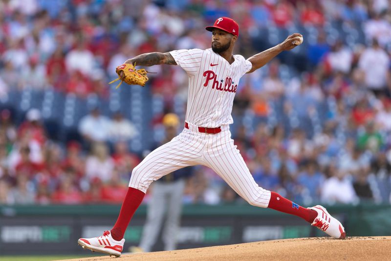 Jun 4, 2024; Philadelphia, Pennsylvania, USA; Philadelphia Phillies pitcher Cristopher Sanchez (61) throws a pitch during the first inning against the Milwaukee Brewers at Citizens Bank Park. Mandatory Credit: Bill Streicher-USA TODAY Sports