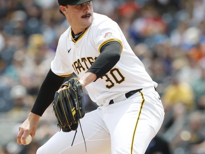 May 23, 2024; Pittsburgh, Pennsylvania, USA; Pittsburgh Pirates starting pitcher Paul Skenes (30) pitches against the San Francisco Giants during the sixth inning at PNC Park. Mandatory Credit: Charles LeClaire-USA TODAY Sports