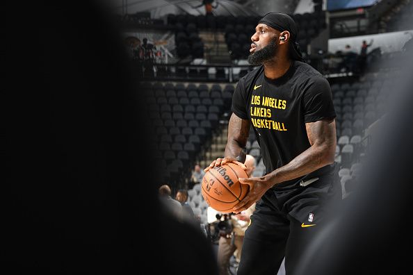 SAN ANTONIO, TX - DECEMBER 13: LeBron James #23 of the Los Angeles Lakers warms up before the game against the San Antonio Spurs on December 13, 2023 at the Frost Bank Center in San Antonio, Texas. NOTE TO USER: User expressly acknowledges and agrees that, by downloading and or using this photograph, user is consenting to the terms and conditions of the Getty Images License Agreement. Mandatory Copyright Notice: Copyright 2023 NBAE (Photos by Andrew D. Bernstein/NBAE via Getty Images)