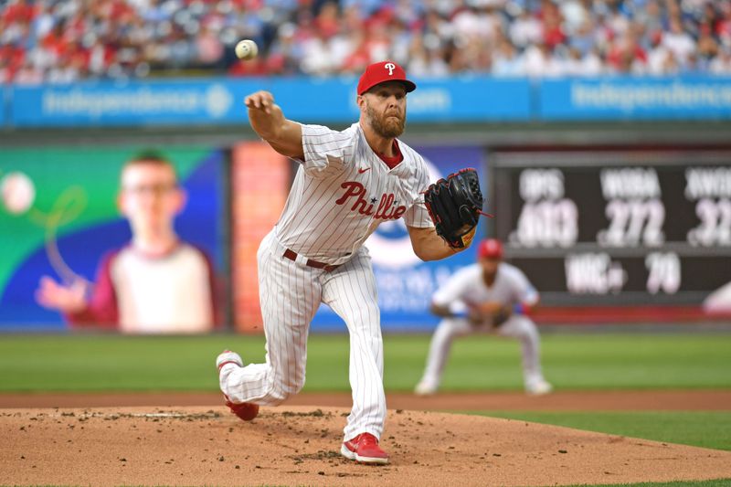 Apr 29, 2025; Philadelphia, Pennsylvania, USA;Philadelphia Phillies pitcher Zack Wheeler (45) throws a pitch against the Washington Nationals during the first inning at Citizens Bank Park. Mandatory Credit: Eric Hartline-Imagn Images