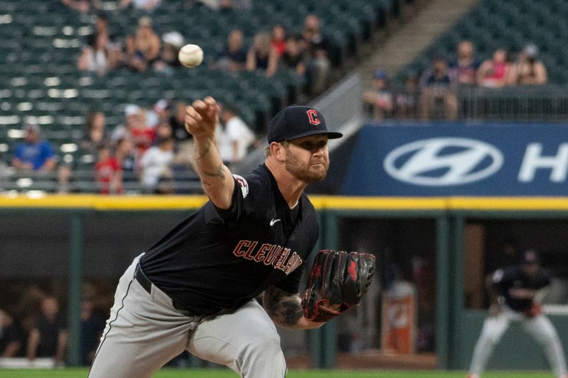 Sep 10, 2024; Chicago, Illinois, USA;  Cleveland Guardians pitcher Ben Lively (39) throws a pitch against the Chicago White Sox during the first inning at Guaranteed Rate Field. Mandatory Credit: Matt Marton-Imagn Images