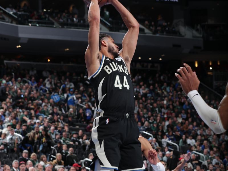 MILWAUKEE, WI - NOVEMBER 22:  Andre Jackson Jr. #44 of the Milwaukee Bucks goes up for the rebound during the game against the Indiana Pacers during a Emirates NBA Cup on November 22, 2024 at Fiserv Forum Center in Milwaukee, Wisconsin. NOTE TO USER: User expressly acknowledges and agrees that, by downloading and or using this Photograph, user is consenting to the terms and conditions of the Getty Images License Agreement. Mandatory Copyright Notice: Copyright 2024 NBAE (Photo by Gary Dineen/NBAE via Getty Images).