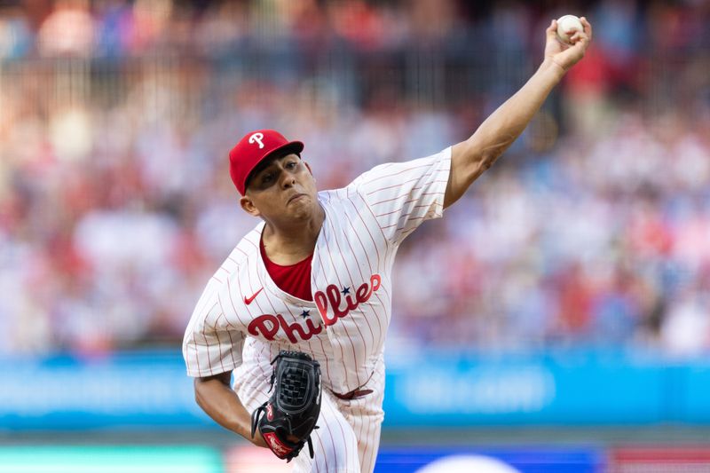 May 21, 2024; Philadelphia, Pennsylvania, USA; Philadelphia Phillies pitcher Ranger Suárez (55) throws a pitch against the Texas Rangers at Citizens Bank Park. Mandatory Credit: Bill Streicher-USA TODAY Sports