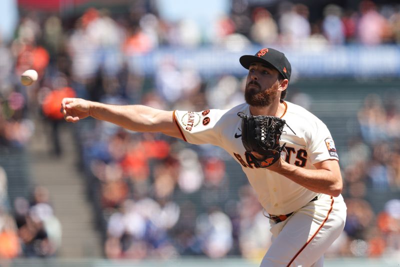 Aug 16, 2023; San Francisco, California, USA; San Francisco Giants starting pitcher Ryan Walker (74) throws a pitch during the first inning against the Tampa Bay Rays at Oracle Park. Mandatory Credit: Sergio Estrada-USA TODAY Sports