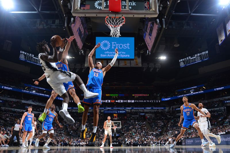 SAN ANTONIO, TX - OCTOBER 7: Sidy Cissoko #25 of the San Antonio Spurs shoots the ball during the game against the Oklahoma City Thunder during a NBA preseason game on October 7, 2024 at the Frost Bank Center in San Antonio, Texas. NOTE TO USER: User expressly acknowledges and agrees that, by downloading and or using this photograph, user is consenting to the terms and conditions of the Getty Images License Agreement. Mandatory Copyright Notice: Copyright 2024 NBAE (Photos by Michael Gonzales/NBAE via Getty Images)