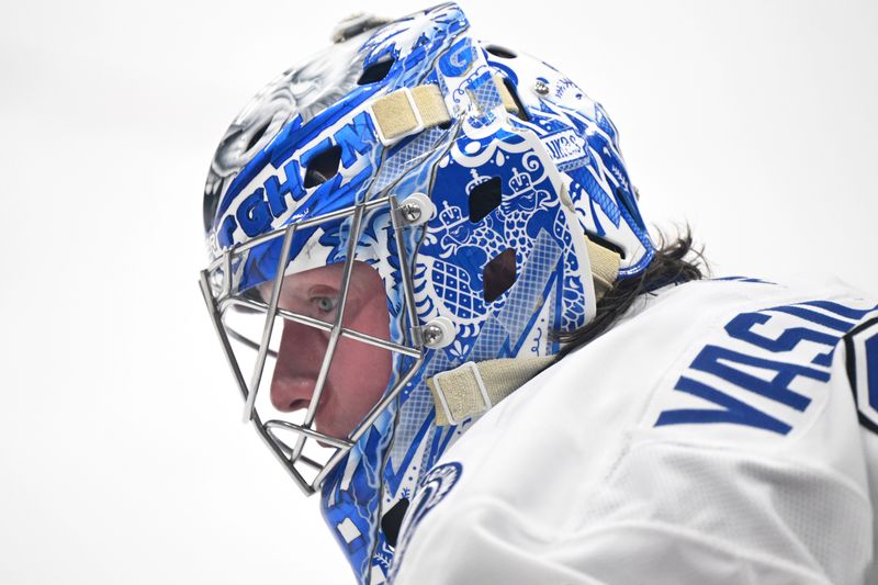 Mar 7, 2026; Toronto, Ontario, CAN;   Tampa Bay Lightning goalie Andrei Vasilevskiy (88) warms up before playing the Toronto Maple Leafs at Scotiabank Arena. Mandatory Credit: Dan Hamilton-Imagn Images