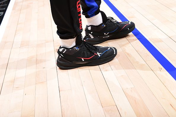 LOS ANGELES, CA - DECEMBER 6: The sneakers worn by Kawhi Leonard #2 of the LA Clippers on December 6, 2023 at Crypto.Com Arena in Los Angeles, California. NOTE TO USER: User expressly acknowledges and agrees that, by downloading and/or using this Photograph, user is consenting to the terms and conditions of the Getty Images License Agreement. Mandatory Copyright Notice: Copyright 2023 NBAE (Photo by Adam Pantozzi/NBAE via Getty Images)