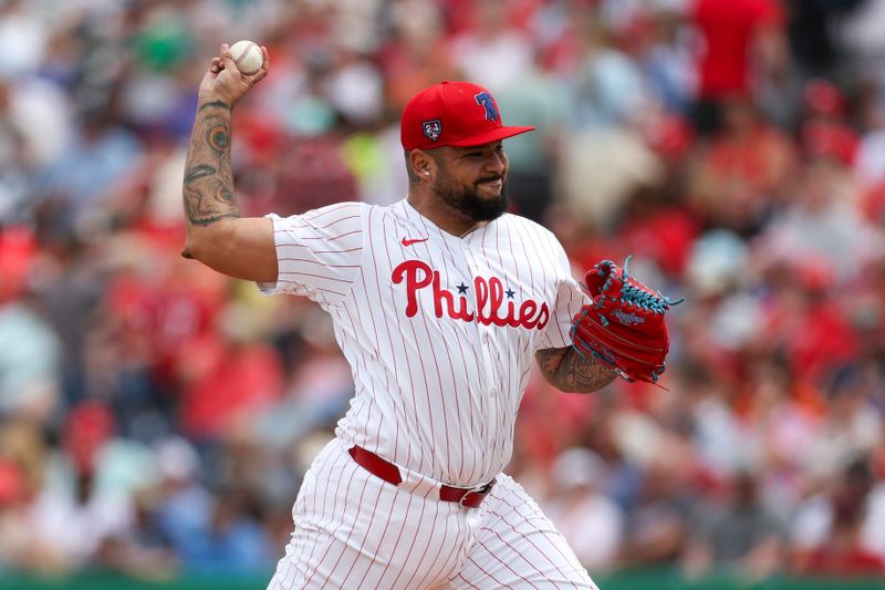 Mar 5, 2024; Clearwater, Florida, USA;  Philadelphia Phillies relief pitcher Max Castillo (68) throws a pitch against the Baltimore Orioles in the third inning at BayCare Ballpark. Mandatory Credit: Nathan Ray Seebeck-USA TODAY Sports