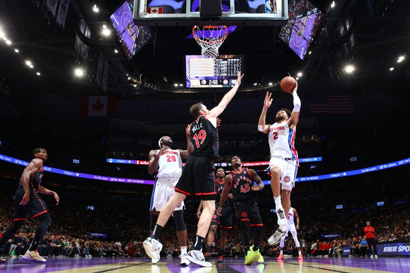 TORONTO, CANADA - NOVEMBER 15: Cade Cunningham #2 of the Detroit Pistons drives to the basket during the game against the Toronto Raptors during the Emirates NBA Cup game on November 15, 2024 at the Scotiabank Arena in Toronto, Ontario, Canada.  NOTE TO USER: User expressly acknowledges and agrees that, by downloading and or using this Photograph, user is consenting to the terms and conditions of the Getty Images License Agreement.  Mandatory Copyright Notice: Copyright 2024 NBAE (Photo by Vaughn Ridley/NBAE via Getty Images)