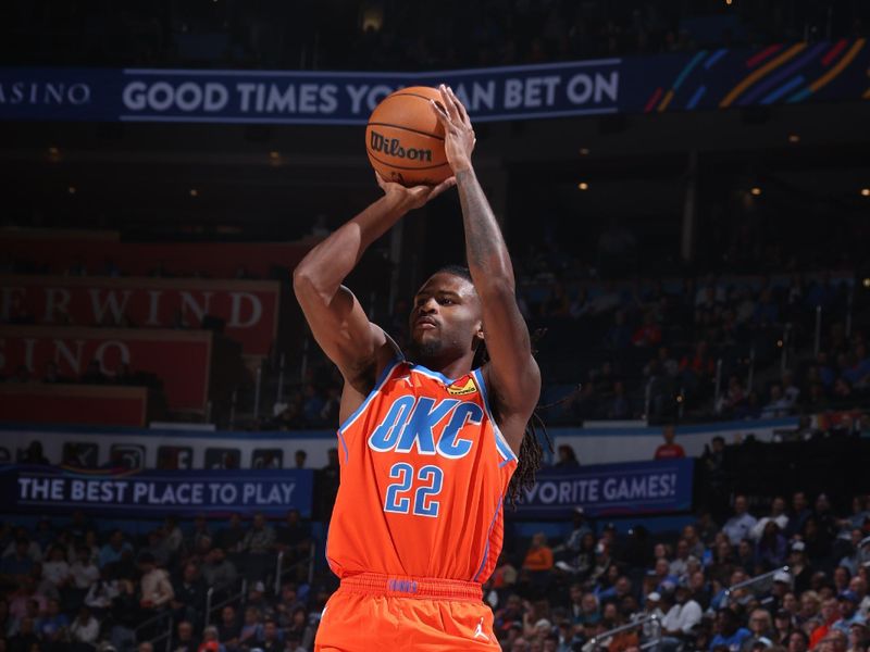 OKLAHOMA CITY, OK - NOVEMBER 11: Cason Wallace #22 of the Oklahoma City Thunder shoots a three point basket during the game against the LA Clippers on November 11, 2024 at Paycom Center in Oklahoma City, Oklahoma. NOTE TO USER: User expressly acknowledges and agrees that, by downloading and or using this photograph, User is consenting to the terms and conditions of the Getty Images License Agreement. Mandatory Copyright Notice: Copyright 2024 NBAE (Photo by Nathaniel S. Butler/NBAE via Getty Images)