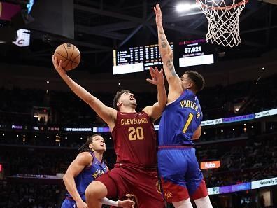 CLEVELAND, OH - NOVEMBER 19: Georges Niang #20 of the Cleveland Cavaliers shoots the ball during the game against the Denver Nuggets on November 19, 2023 at Rocket Mortgage FieldHouse in Cleveland, Ohio. NOTE TO USER: User expressly acknowledges and agrees that, by downloading and/or using this Photograph, user is consenting to the terms and conditions of the Getty Images License Agreement. Mandatory Copyright Notice: Copyright 2023 NBAE (Photo by Lauren Leigh Bacho/NBAE via Getty Images)