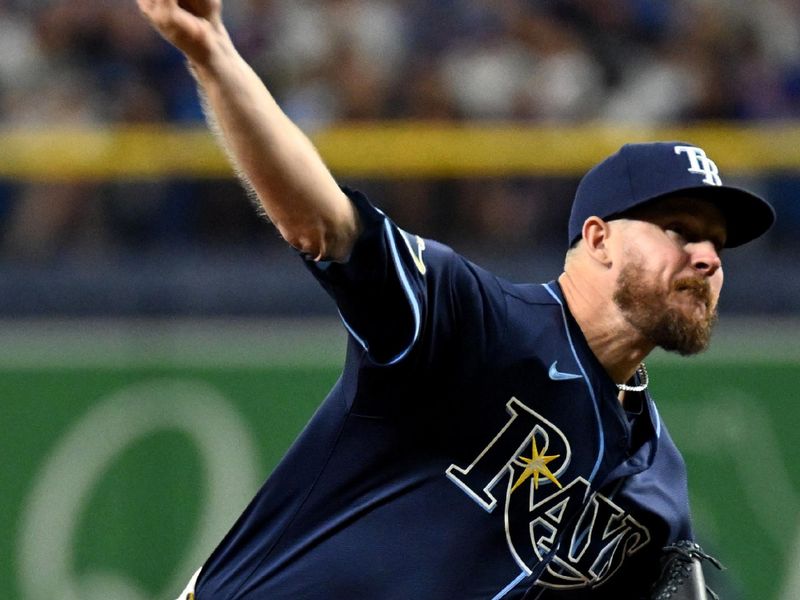 Jun 11, 2024; St. Petersburg, Florida, USA; Tampa Bay Rays relief pitcher Chris Devenski (48) throws a pitch in the ninth inning against the Chicago Cubs at Tropicana Field. Mandatory Credit: Jonathan Dyer-USA TODAY Sports