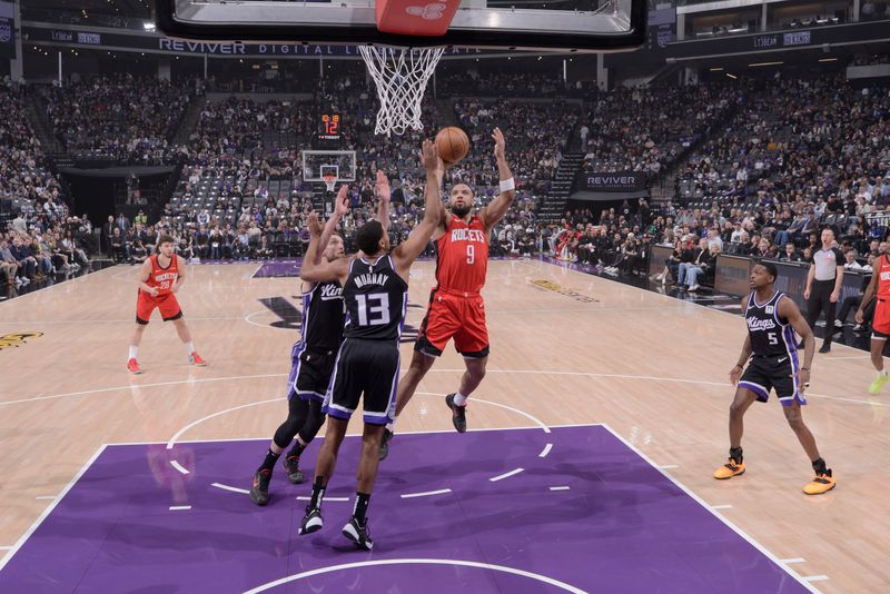 SACRAMENTO, CA - JANUARY 16: Dillon Brooks #9 of the Houston Rockets drives to the basket during the game against the Sacramento Kings on January 16, 2025 at Golden 1 Center in Sacramento, California. NOTE TO USER: User expressly acknowledges and agrees that, by downloading and or using this Photograph, user is consenting to the terms and conditions of the Getty Images License Agreement. Mandatory Copyright Notice: Copyright 2025 NBAE (Photo by Rocky Widner/NBAE via Getty Images)