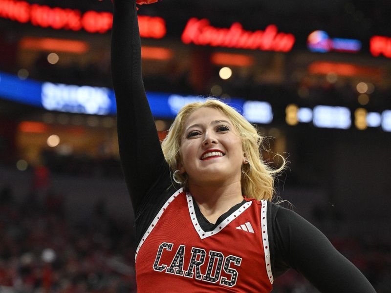 Jan 18, 2025; Louisville, Kentucky, USA;  The Louisville Cardinals Ladybirds perform during the second half against the Virginia Cavaliers at KFC Yum! Center. Louisville defeated Virginia 81-67. Mandatory Credit: Jamie Rhodes-Imagn Images