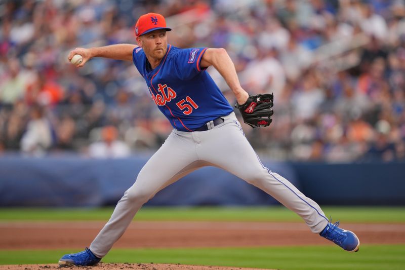 Mar 16, 2024; West Palm Beach, Florida, USA;  New York Mets starting pitcher Michael Tonkin (51) pitches in the first inning against the Houston Astros at CACTI Park of the Palm Beaches. Mandatory Credit: Jim Rassol-USA TODAY Sports