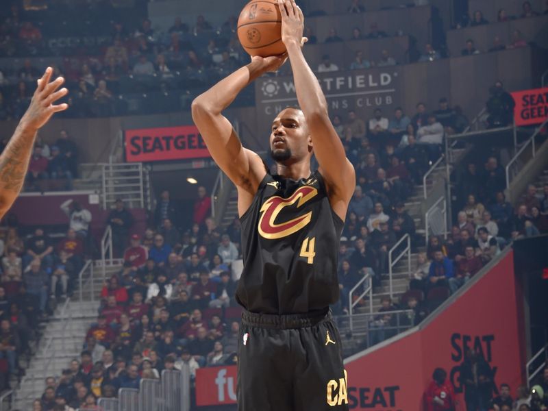 CLEVELAND, OH - MARCH 15: Evan Mobley #4 of the Cleveland Cavaliers shoots the ball during the game against the Philadelphia 76ers on March 15, 2023 at Rocket Mortgage FieldHouse in Cleveland, Ohio. NOTE TO USER: User expressly acknowledges and agrees that, by downloading and/or using this Photograph, user is consenting to the terms and conditions of the Getty Images License Agreement. Mandatory Copyright Notice: Copyright 2023 NBAE (Photo by David Liam Kyle/NBAE via Getty Images)