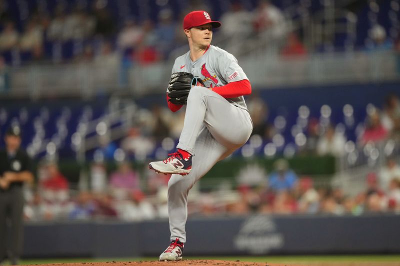 Jun 17, 2024; Miami, Florida, USA;  St. Louis Cardinals starting pitcher Sonny Gray (54) pitches in the first inning against the Miami Marlins at loanDepot Park. Mandatory Credit: Jim Rassol-USA TODAY Sports