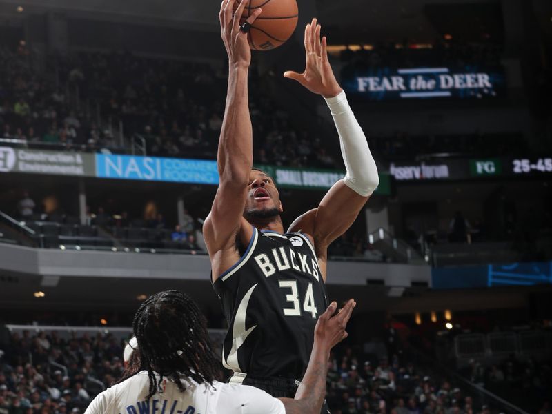 MILWAUKEE, WI - JANUARY 15: Giannis Antetokounmpo #34 of the Milwaukee Bucks shoots the ball during the game against the Orlando Magic on January 15, 2025 at Fiserv Forum Center in Milwaukee, Wisconsin. NOTE TO USER: User expressly acknowledges and agrees that, by downloading and or using this Photograph, user is consenting to the terms and conditions of the Getty Images License Agreement. Mandatory Copyright Notice: Copyright 2025 NBAE (Photo by Gary Dineen/NBAE via Getty Images).