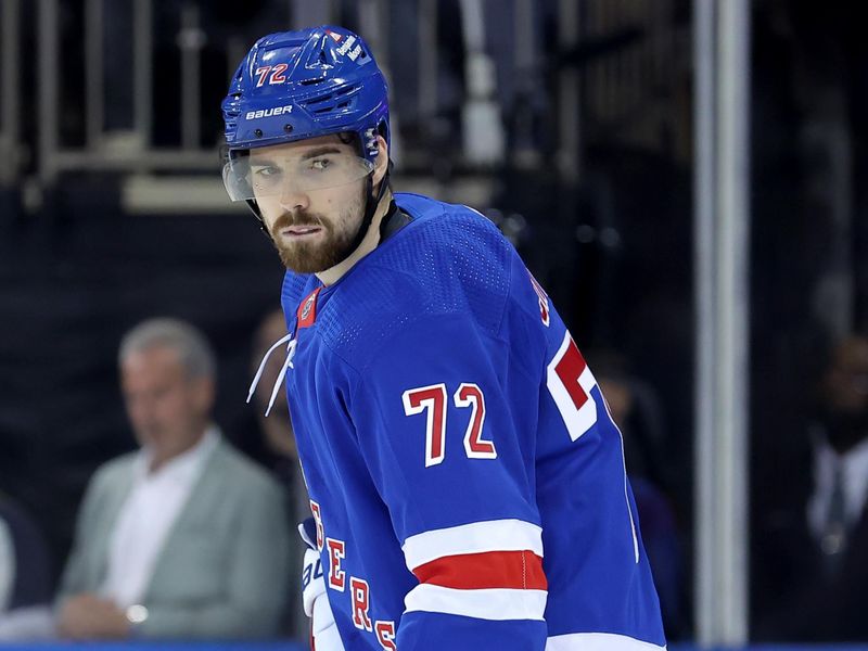 May 22, 2024; New York, New York, USA; New York Rangers center Filip Chytil (72) skates against the Florida Panthers during the second period of game one of the Eastern Conference Final of the 2024 Stanley Cup Playoffs at Madison Square Garden. Mandatory Credit: Brad Penner-USA TODAY Sports