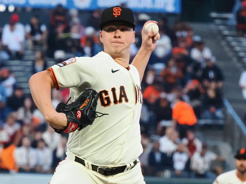 Aug 28, 2023; San Francisco, California, USA; San Francisco Giants starting pitcher Kyle Harrison (45) pitches the ball against the Cincinnati Reds during the third inning at Oracle Park. Mandatory Credit: Kelley L Cox-USA TODAY Sports