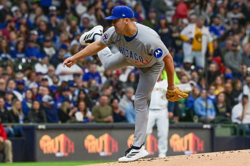 May 3, 2025; Milwaukee, Wisconsin, USA;  Chicago Cubs starting pitcher Jameson Taillon (50) throws a pitch in the first inning against the Milwaukee Brewers at American Family Field. Mandatory Credit: Benny Sieu-Imagn Images