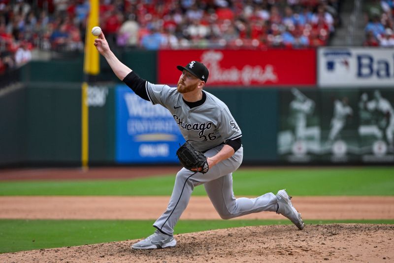 May 5, 2024; St. Louis, Missouri, USA;  Chicago White Sox relief pitcher Steven Wilson (36) pitches against the St. Louis Cardinals during the seventh inning at Busch Stadium. Mandatory Credit: Jeff Curry-USA TODAY Sports