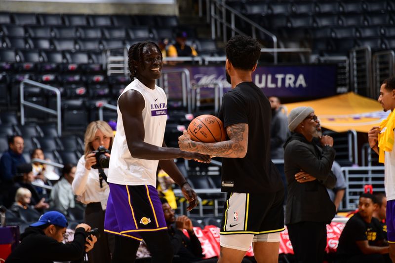 LOS ANGELES, CA - NOVEMBER 4: Wenyen Gabriel #35 of the Los Angeles Lakers smiles before the game against the Los Angeles Lakers on November 4, 2022 at Crypto.Com Arena in Los Angeles, California. NOTE TO USER: User expressly acknowledges and agrees that, by downloading and/or using this Photograph, user is consenting to the terms and conditions of the Getty Images License Agreement. Mandatory Copyright Notice: Copyright 2022 NBAE (Photo by Adam Pantozzi/NBAE via Getty Images)