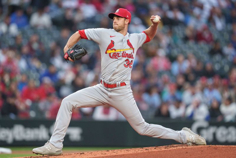 Apr 21, 2023; Seattle, Washington, USA; St. Louis Cardinals starter Steven Matz (32) delivers a pitch during the second inning against the Seattle Mariners at T-Mobile Park. Mandatory Credit: Stephen Brashear-USA TODAY Sports