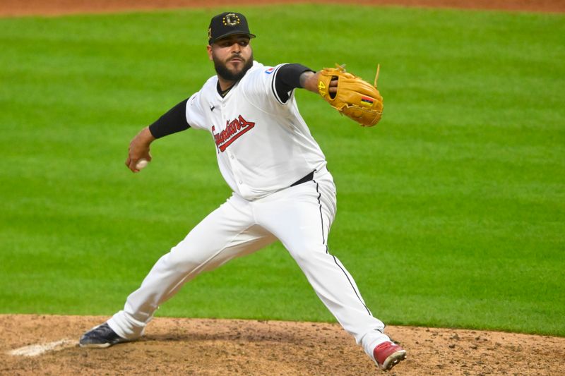 May 18, 2024; Cleveland, Ohio, USA; Cleveland Guardians relief pitcher Pedro Avila (60) delivers a pitch in the ninth inning against the Minnesota Twins at Progressive Field. Mandatory Credit: David Richard-USA TODAY Sports