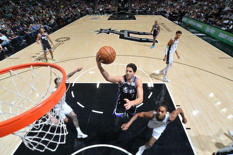 SAN ANTONIO, TX - NOVEMBER 11; Doug McDermott  #7 of the Sacramento Kings shoots the ball during the game against the San Antonio Spurs  during a regular season game on November 11, 2024 at the Frost Bank Center in San Antonio, Texas. NOTE TO USER: User expressly acknowledges and agrees that, by downloading and or using this photograph, user is consenting to the terms and conditions of the Getty Images License Agreement. Mandatory Copyright Notice: Copyright 2024 NBAE (Photos by Michael Gonzales/NBAE via Getty Images)