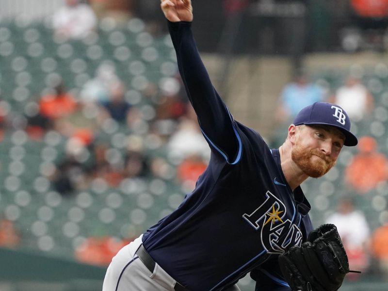 Sep 25, 2025; Baltimore, Maryland, USA; Tampa Bay Rays pitcher Drew Rasmussen (57) delivers in the first inning against the Baltimore Orioles at Oriole Park at Camden Yards. Mandatory Credit: Mitch Stringer-Imagn Images