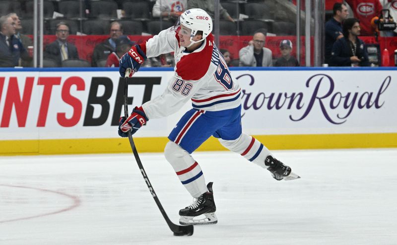 Sep 26, 2024; Toronto, Ontario, CAN;  Montreal Canadiens forward Riley Kidney (86) warms up before playing the Toronto Maple Leafs at Scotiabank Arena. Mandatory Credit: Dan Hamilton-Imagn Images