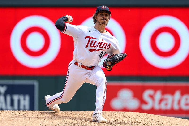 May 24, 2023; Minneapolis, Minnesota, USA; Minnesota Twins starting pitcher Joe Ryan (41) delivers a pitch during the fifth inning against the San Francisco Giants at Target Field. Mandatory Credit: Matt Krohn-USA TODAY Sports