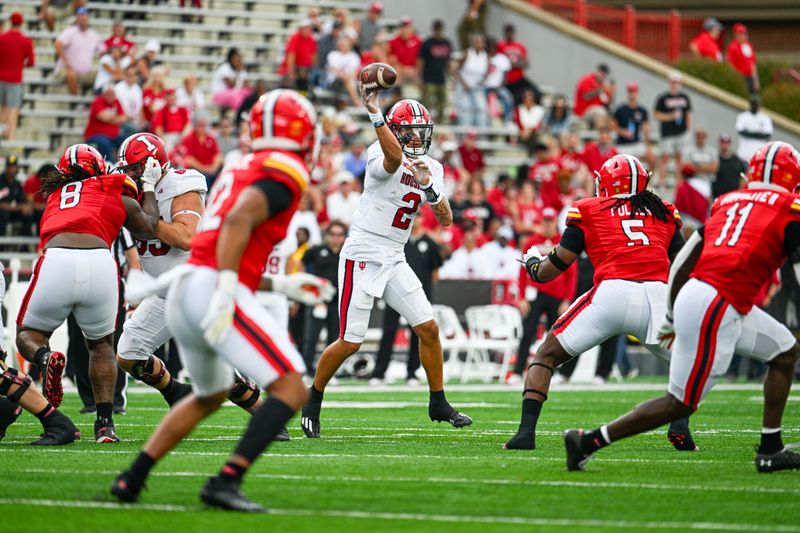 Sep 30, 2023; College Park, Maryland, USA; Indiana Hoosiers quarterback Tayven Jackson (2) throws from the pcolker during the first half  against the Maryland Terrapins at SECU Stadium. Mandatory Credit: Tommy Gilligan-USA TODAY Sports