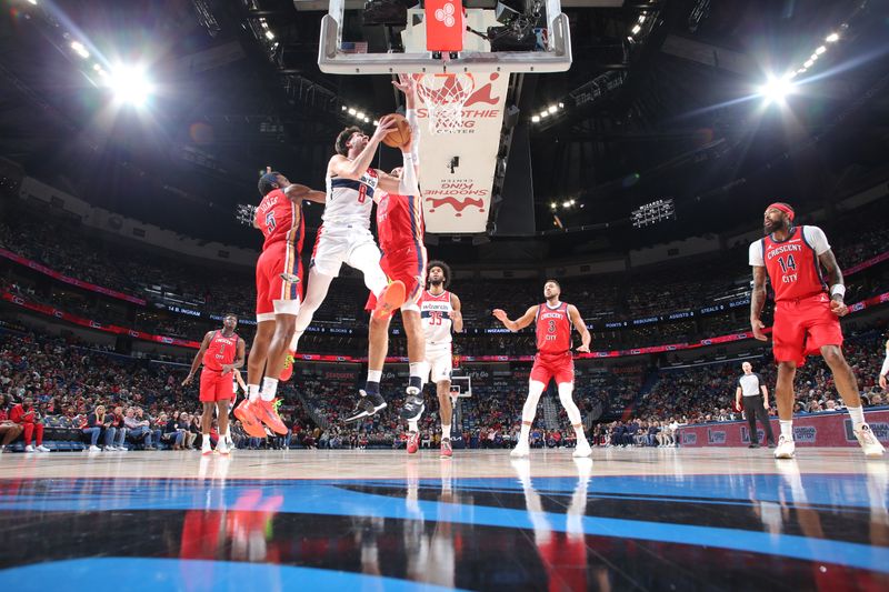 NEW ORLEANS, LA - FEBRUARY 14: Deni Avdija #8 of the Washington Wizards drives to the basket during the game against the New Orleans Pelicans on February 14, 2024 at the Smoothie King Center in New Orleans, Louisiana. NOTE TO USER: User expressly acknowledges and agrees that, by downloading and or using this Photograph, user is consenting to the terms and conditions of the Getty Images License Agreement. Mandatory Copyright Notice: Copyright 2024 NBAE (Photo by Layne Murdoch Jr./NBAE via Getty Images)